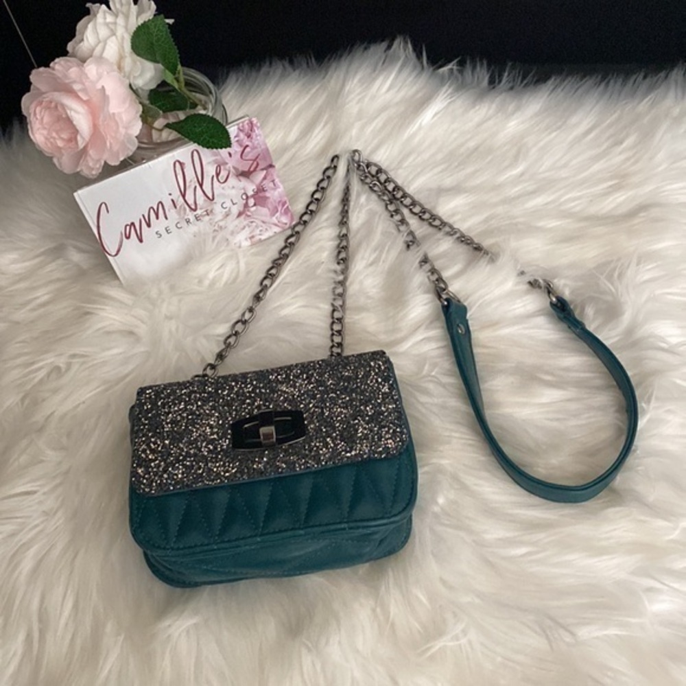 Express Teal Faux Leather Sparkly Crossbody Bag